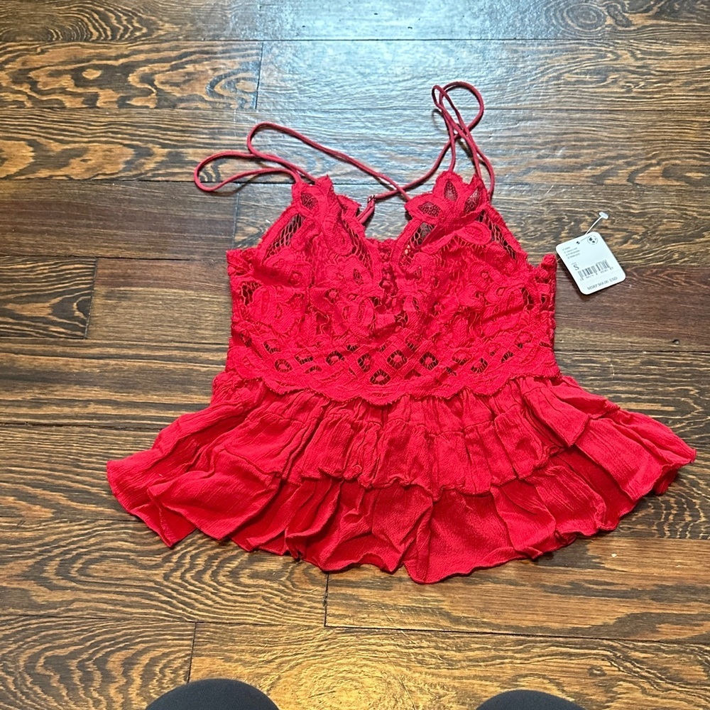 Vibrant Cherry Red Lace Top NWT